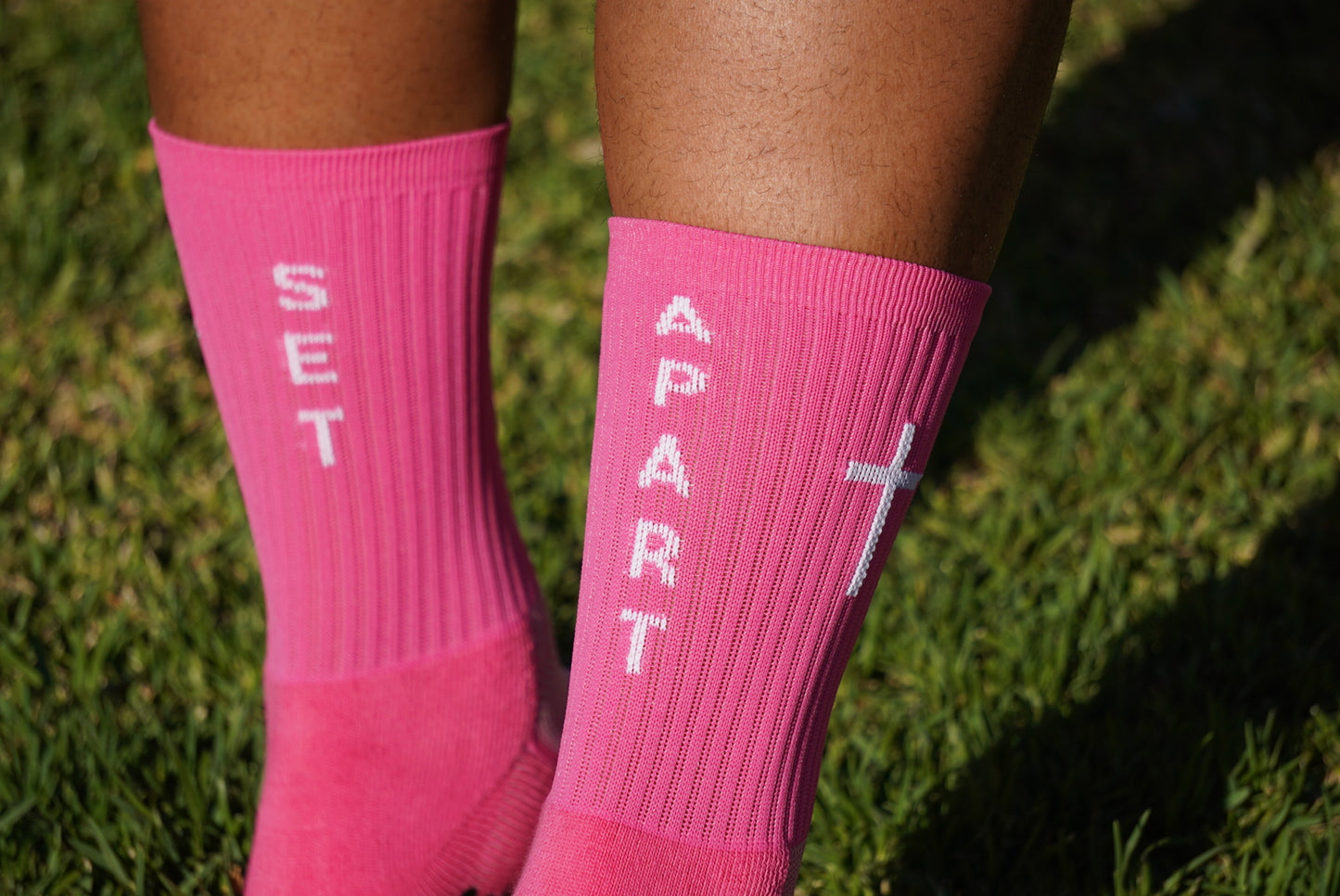 Pink Grip Socks with SMALL cross
