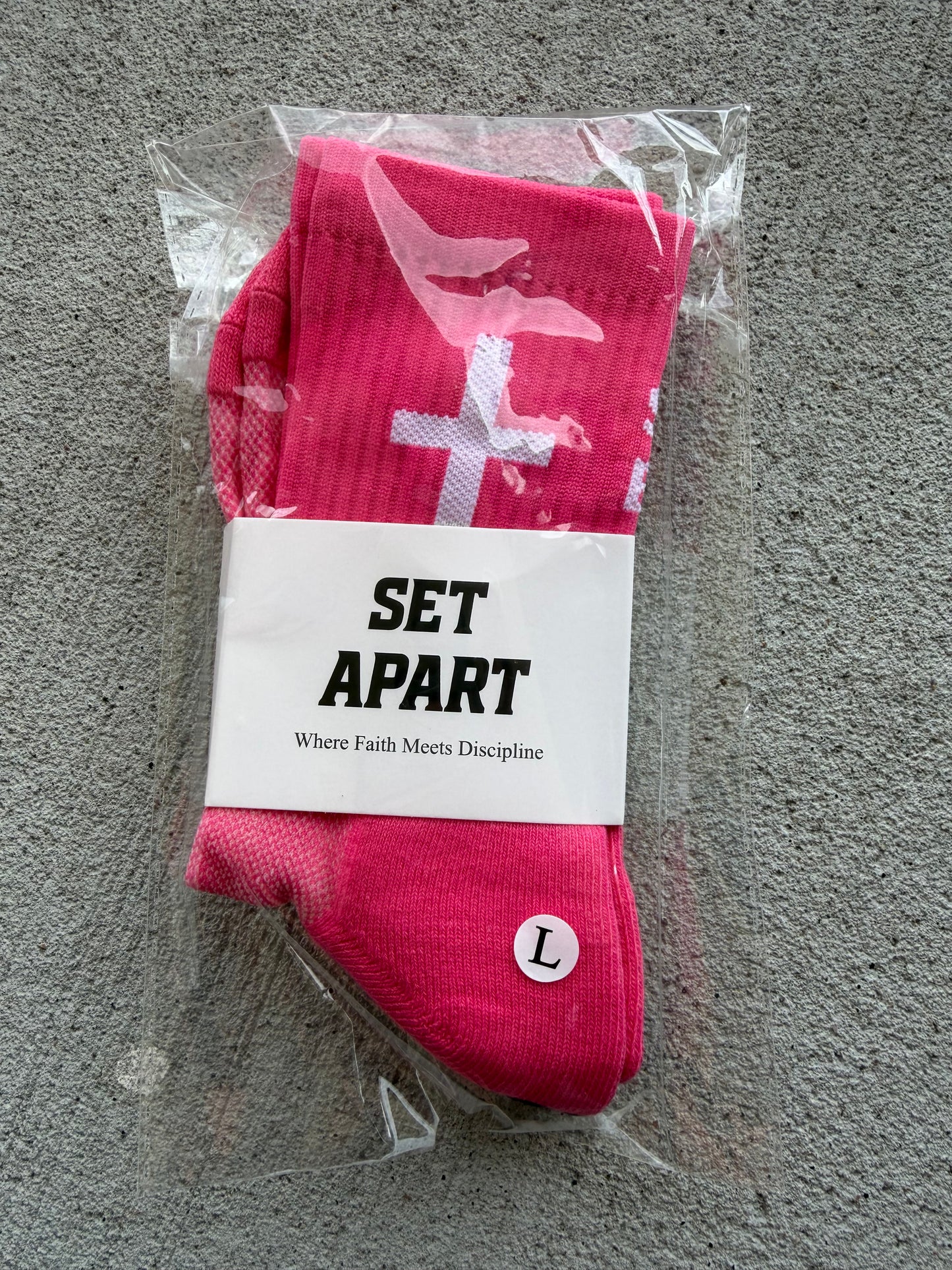 Pink Grips socks with LARGE cross