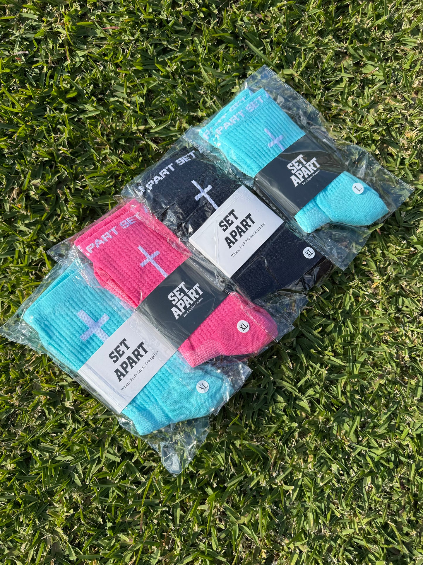 Aqua Blue Grip socks with LARGE CROSS