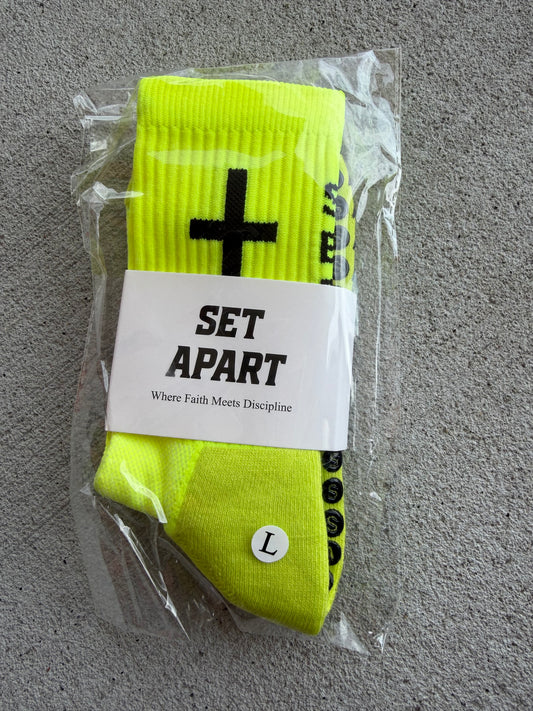 Fluro Grip-socks with LARGE Cross