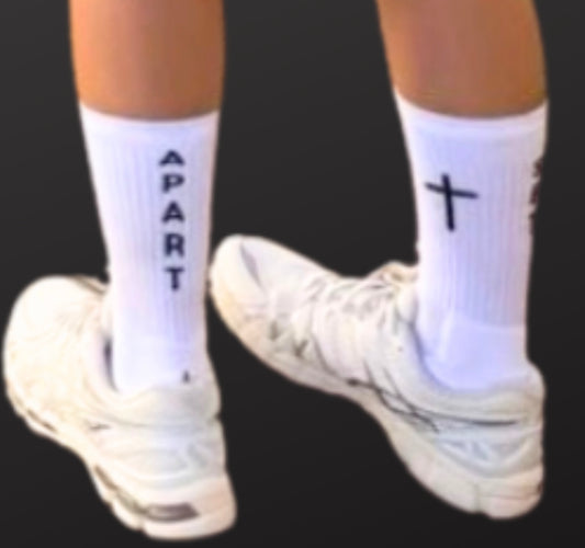 White Signature Grip Socks with SMALL cross