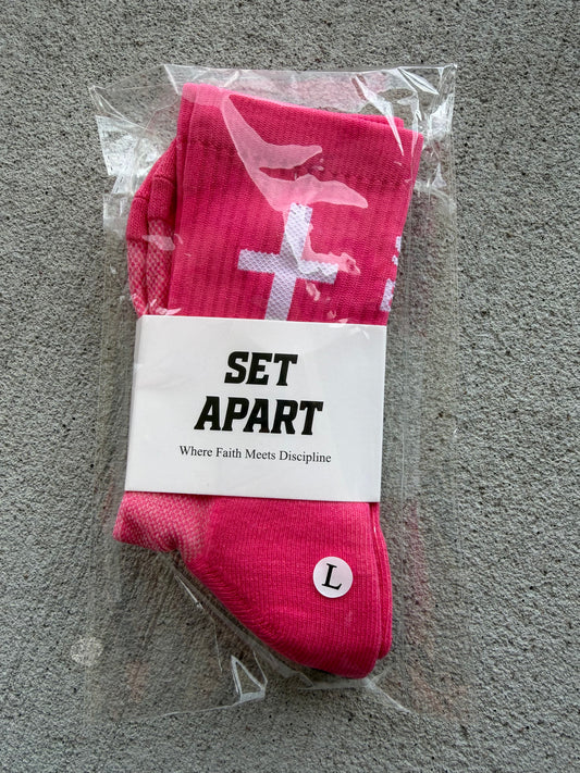 Pink Grips socks with LARGE cross