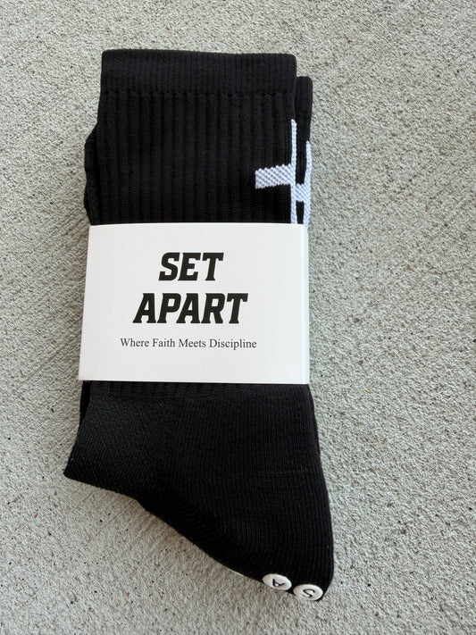 Black Socks with Large White Cross on back